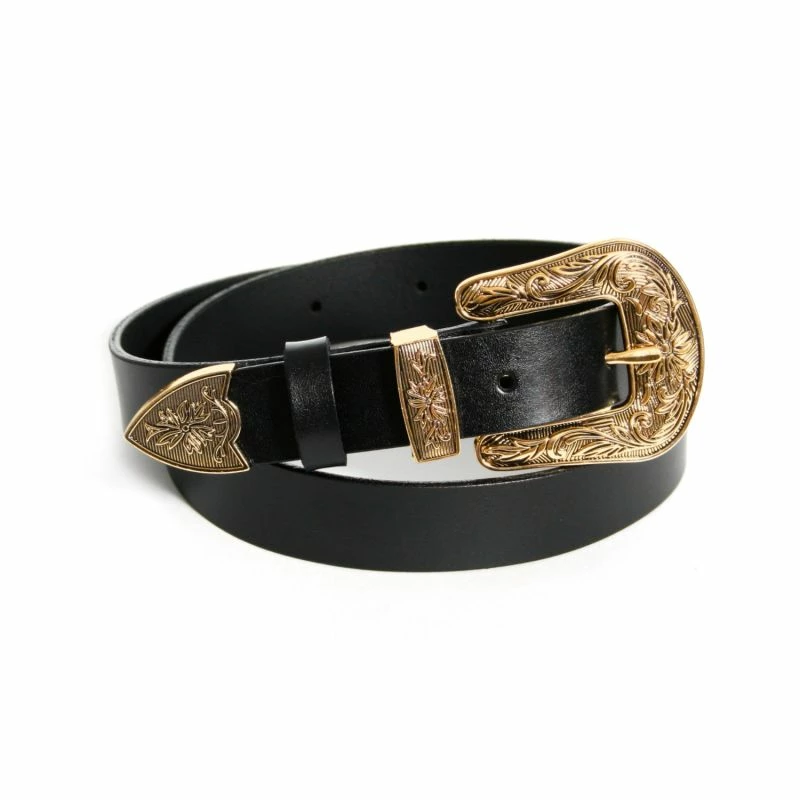 Black Leather Belt With One Golden Ornament Buckle By Aggi 3 Black Leather Belt With One Golden Ornament Buckle By Aggi