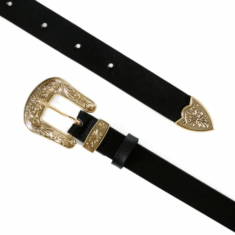 Black Leather Belt With One Golden Ornament Buckle By Aggi 4 Black Leather Belt With One Golden Ornament Buckle By Aggi - Image 2