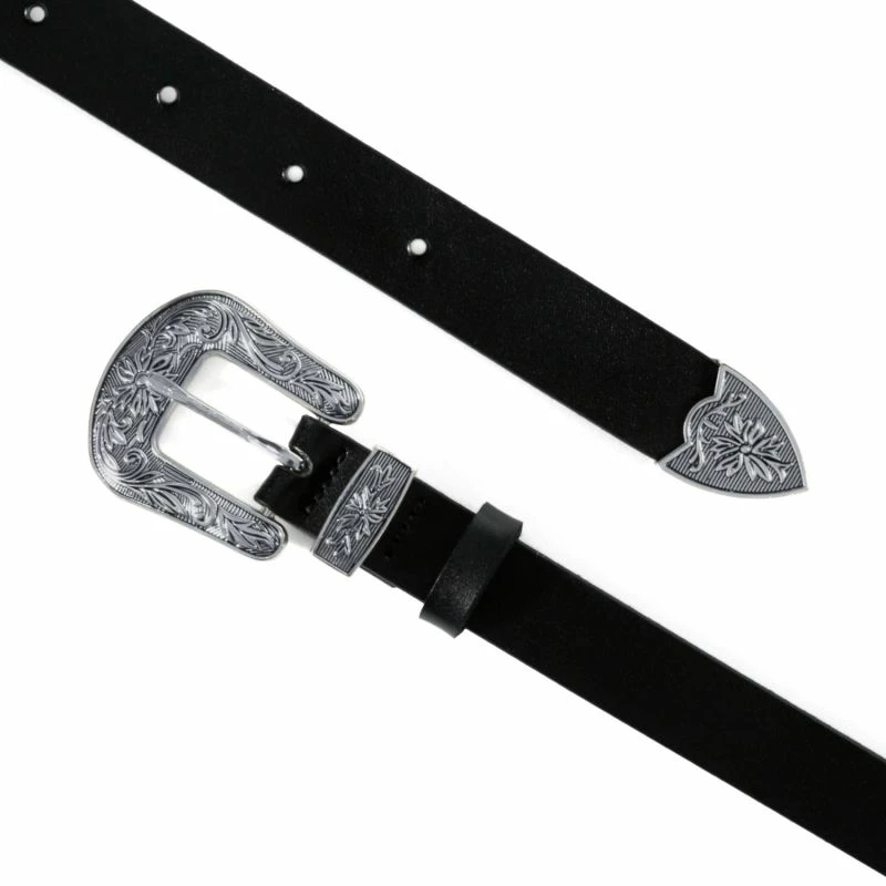 Black Leather Belt With One Silver Ornament Buckle By Aggi 4 Black Leather Belt With One Silver Ornament Buckle By Aggi - Image 2